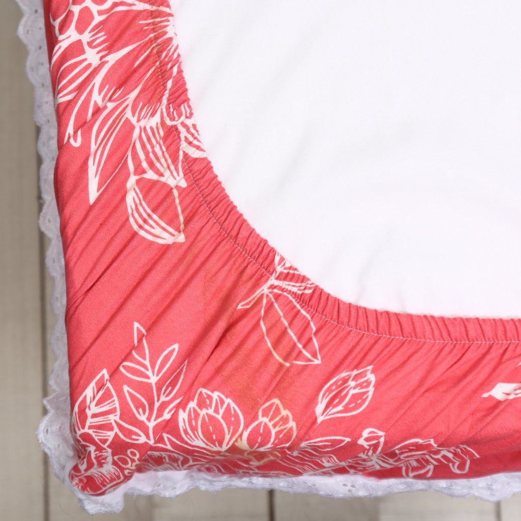 RD TREND Elastic Fitted King Size Double Bed Sheet Aesthetic Lace With 2 Pillow Covers (Peach)