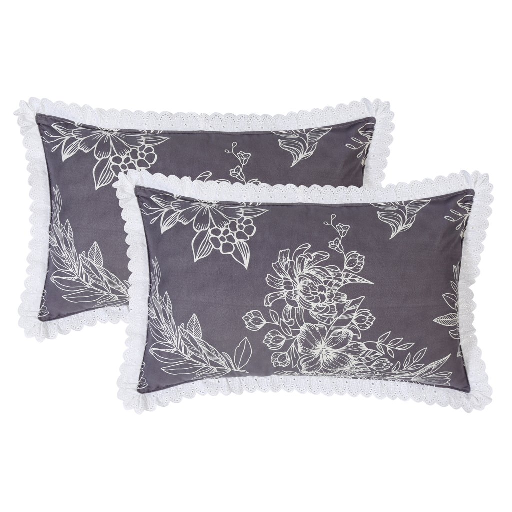 RD TREND Elastic Fitted King Size Double Bed Sheet Aesthetic Lace With 2 Pillow Covers (GreySilver)