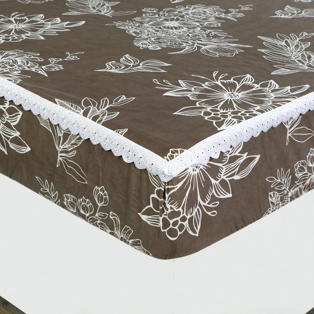 RD TREND Elastic Fitted King Size Double Bed Sheet Aesthetic Lace With 2 Pillow Covers (Mouse)