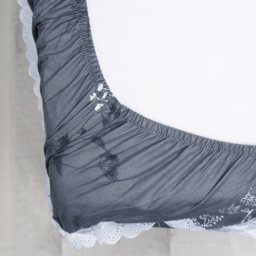 RD TREND Elastic Fitted King Size Double Bed Sheet Aesthetic Lace With 2 Pillow Covers (Grey)