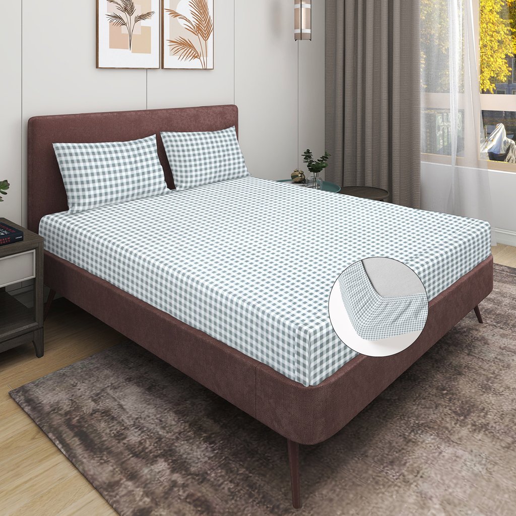 RD TREND Presents Elastic Fitted Queen Size Double Bed Sheet With 2 Pillow Covers (Grey)