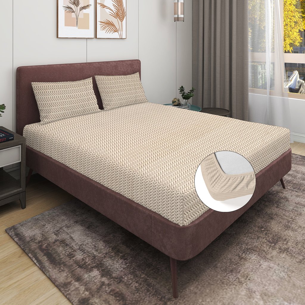 RD TREND Presents Elastic Fitted Queen Size Double Bed Sheet With 2 Pillow Covers (Lemon)