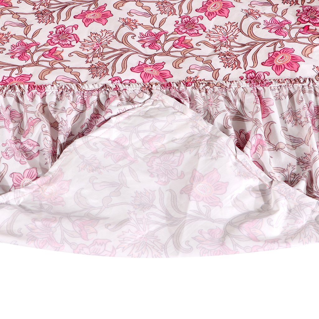 RD TREND Waterproof Elastic Fitted Bedsheet, King Size 72x78x8 Inch, with 2 Waterproof Pillow Covers 18x28 Inch, Washable, Wrinkle Resistant Pink Flower