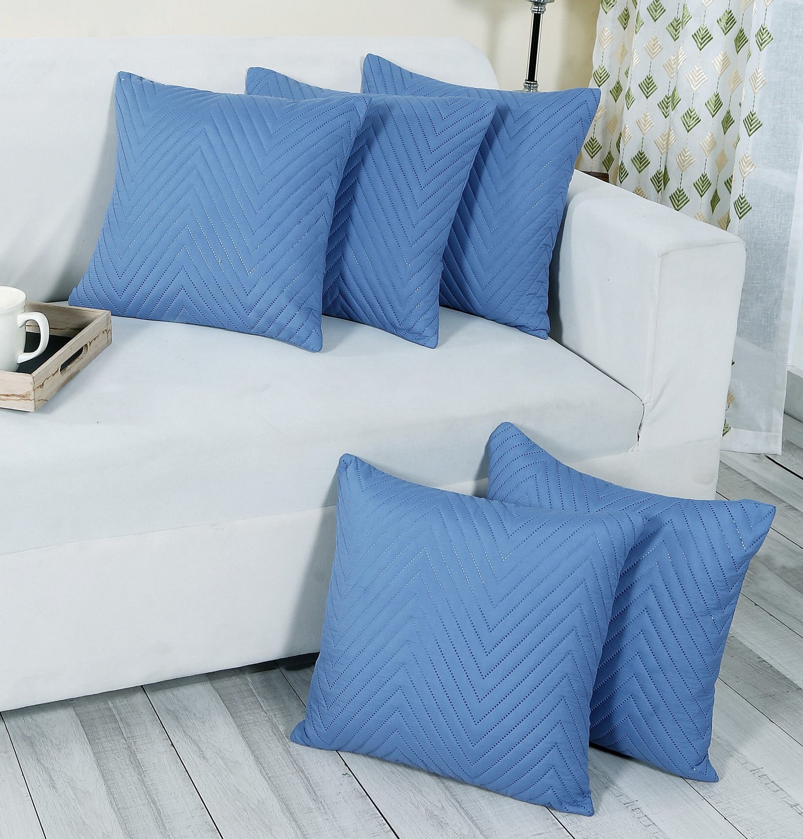 RD TREND UltraSonic Microfiber Cushion Covers, 16 x 16 inches, Set of 5, 250 TC, Back Zipper (Navy Blue)