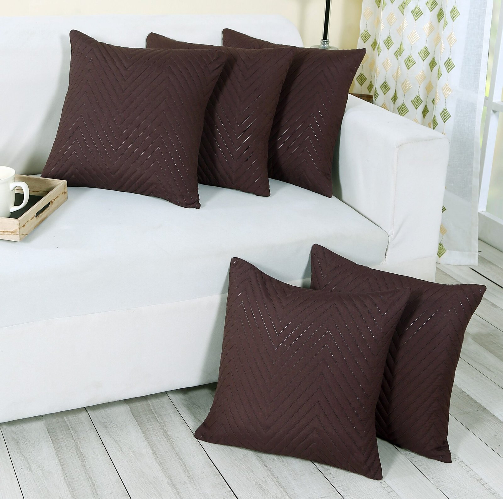 RD TREND UltraSonic Microfiber Cushion Covers,16 x 16 inches, Set of 5, 250 TC, Back Zipper (Coffee)