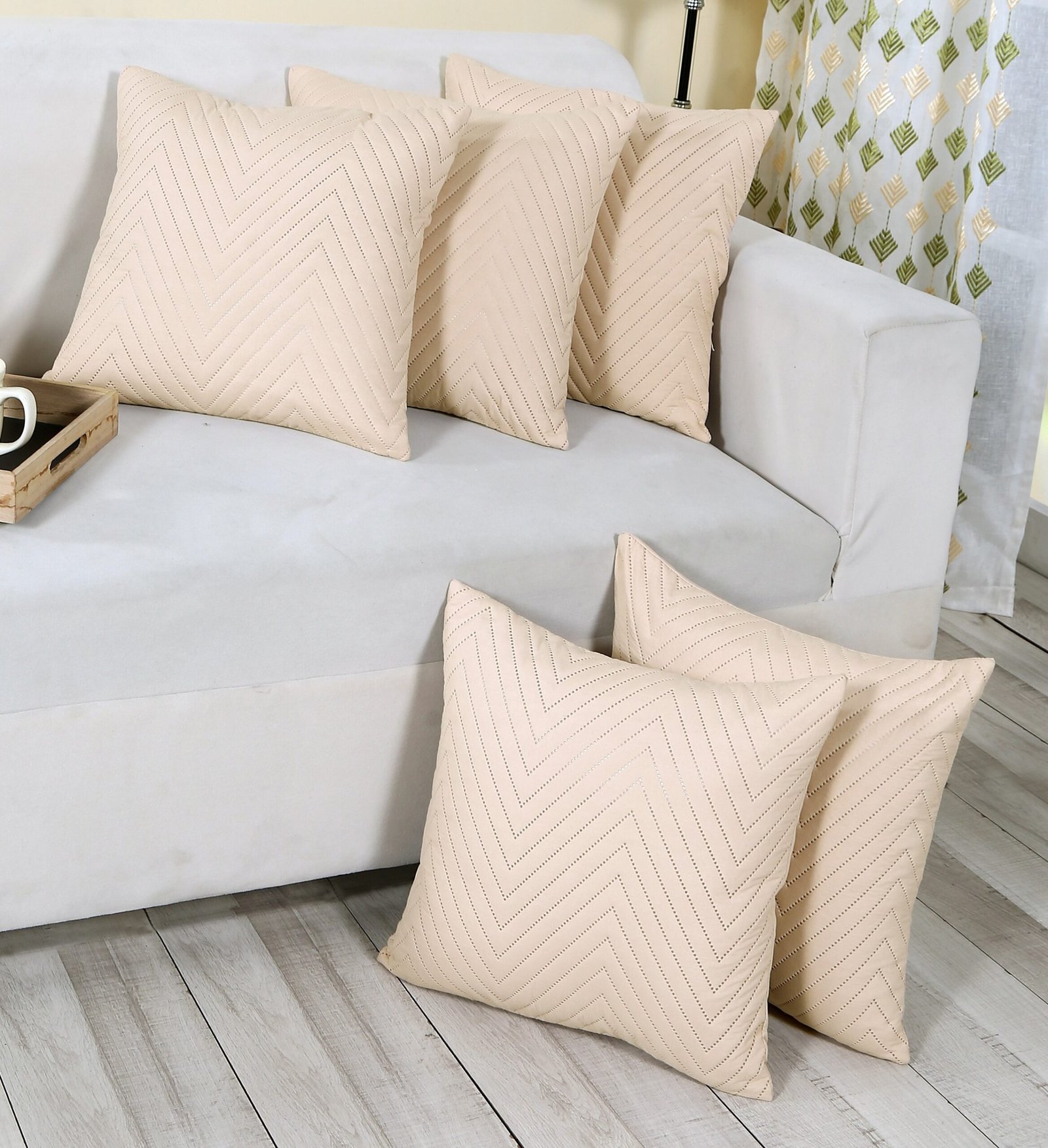 RD TREND UltraSonic Microfiber Cushion Covers,16 x 16 inches, Set of 5, 250 TC, Back Zipper (Beige)