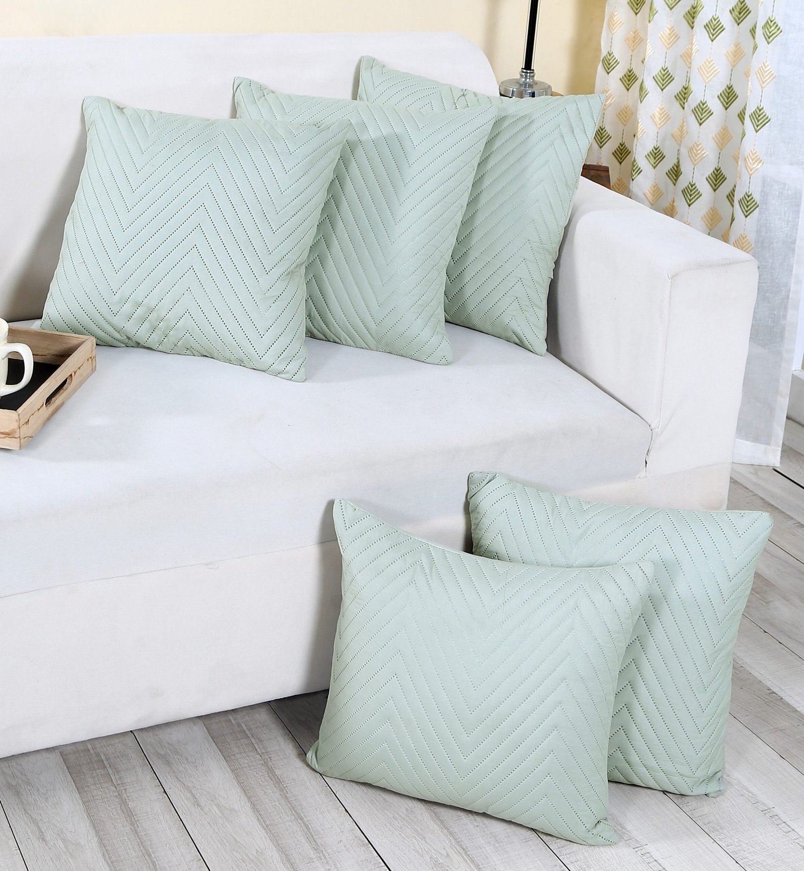 RD TREND UltraSonic Microfiber Cushion Covers,16 x 16 inches, Set of 5, 250 TC, Back Zipper (Peista Green)