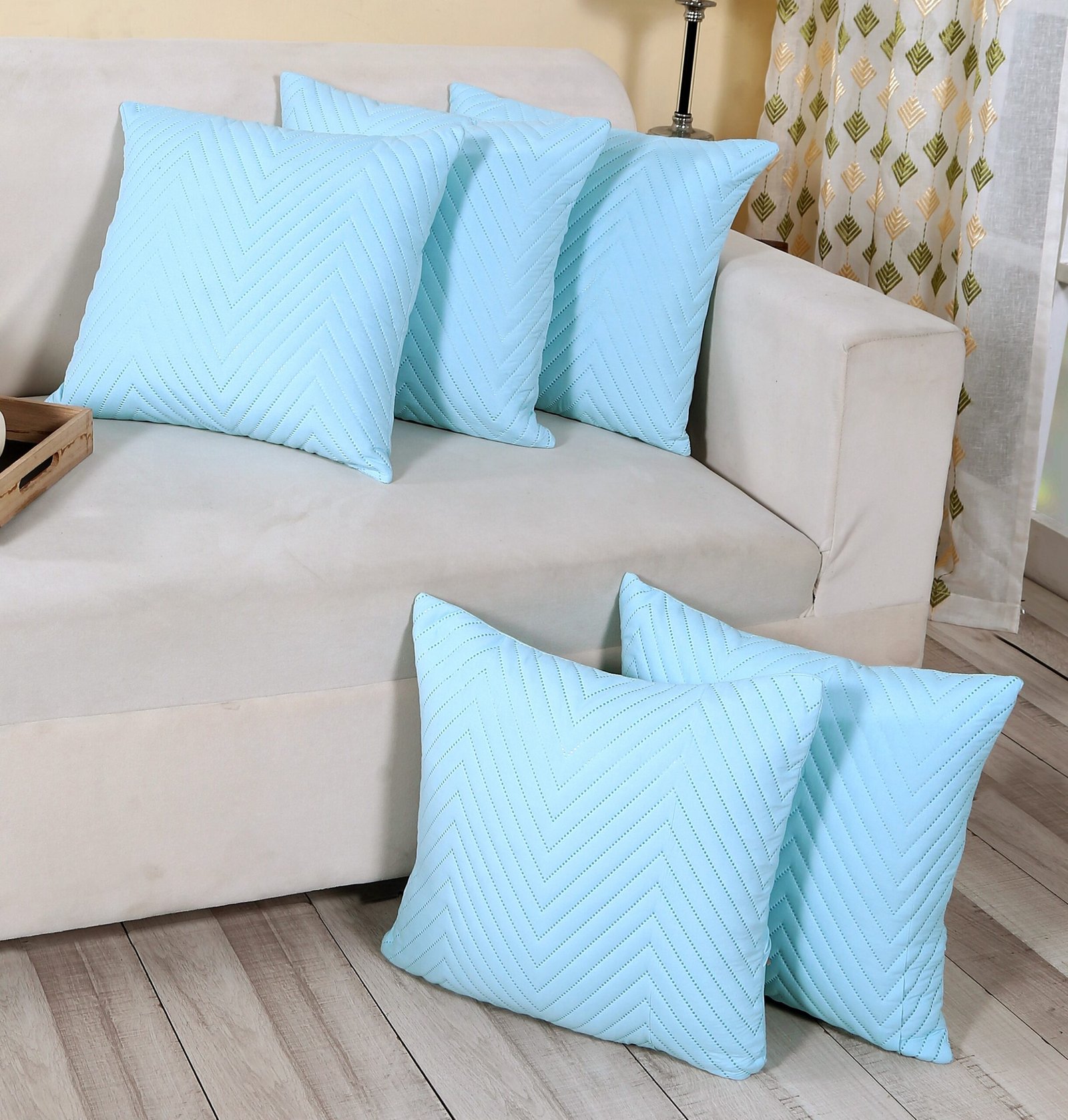 RD TREND UltraSonic Microfiber Cushion Covers,16 x 16 inches, Set of 5, 250 TC, Back Zipper (Sky Blue)