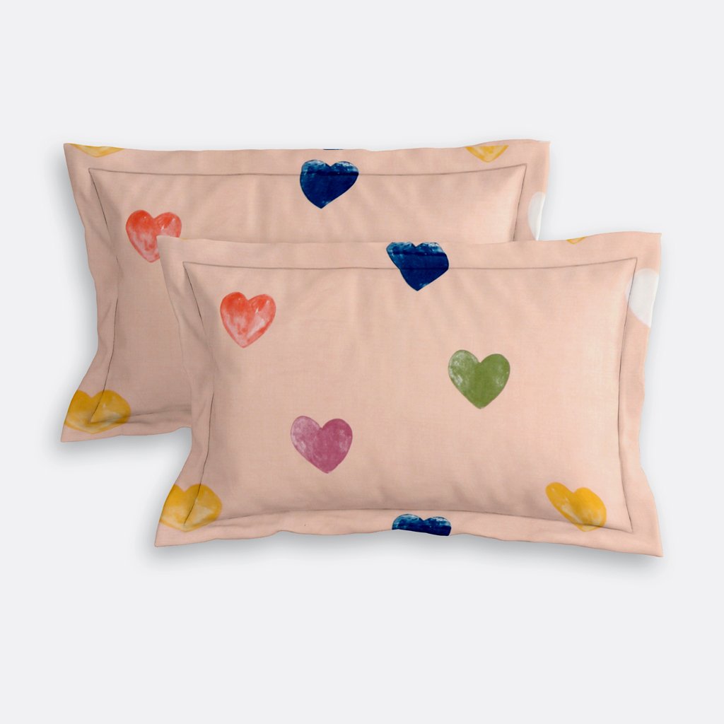 RD TREND Waterproof Elastic Fitted Bedsheet, King Size 72x78x8 Inch, with 2 Waterproof Pillow Covers 18x28 Inch, Washable, Wrinkle Resistant Pink Multi Heart