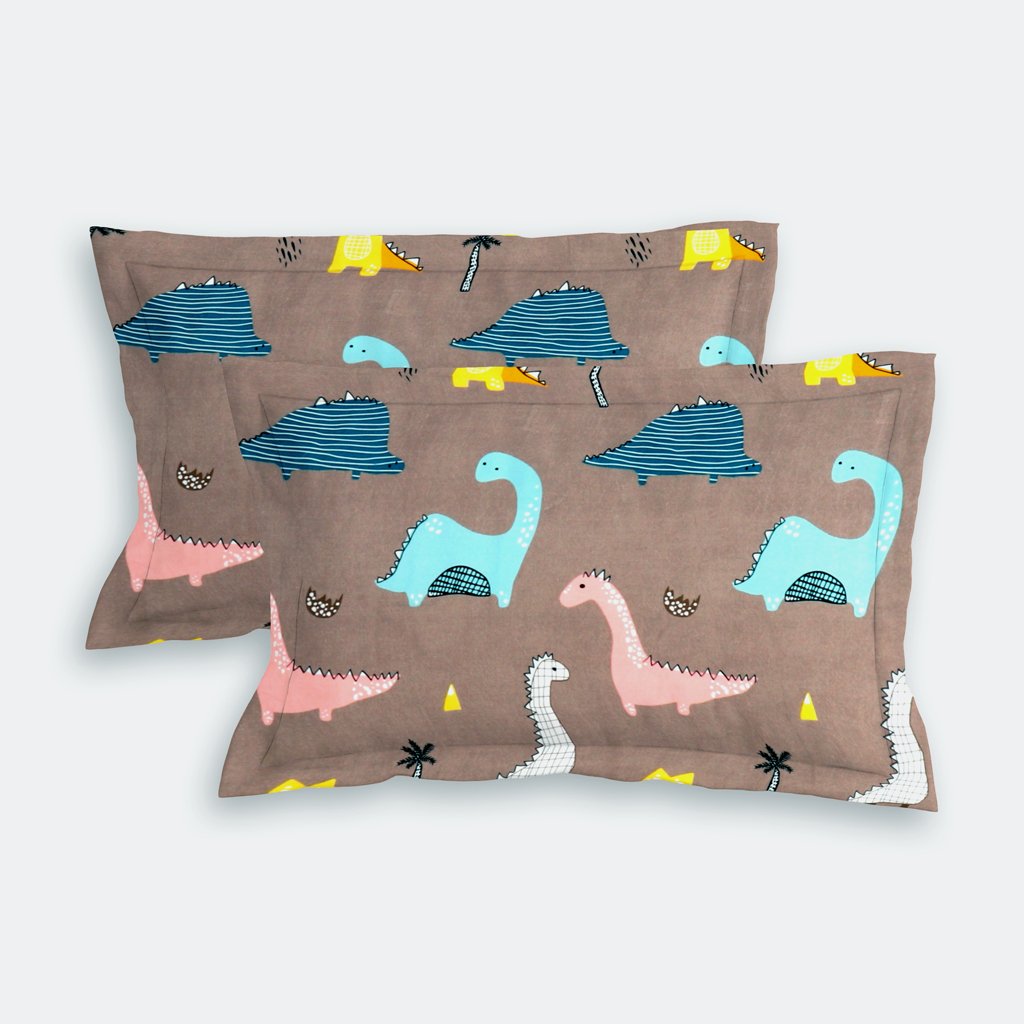 RD TREND Waterproof Elastic Fitted Bedsheet, King Size 72x78x8 Inch, with 2 Waterproof Pillow Covers 18x28 Inch, Washable, Wrinkle Resistant Multi Dinosaur