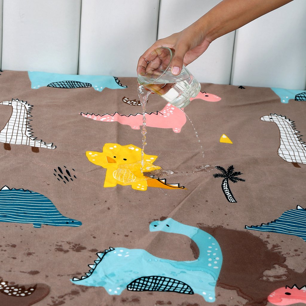 RD TREND Waterproof Elastic Fitted Bedsheet, King Size 72x78x8 Inch, with 2 Waterproof Pillow Covers 18x28 Inch, Washable, Wrinkle Resistant Multi Dinosaur