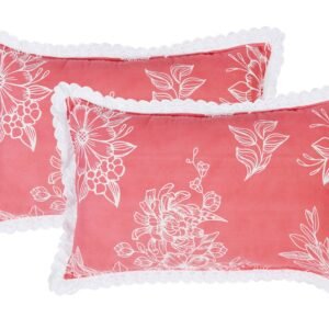 RD TREND Pillow Cover Glace Cotton 210 TC With Aesthetic Lace Pillow Cover Set of 2 Size-18/28 Inchs(45/70 CM),,Color- Peach,Yellow