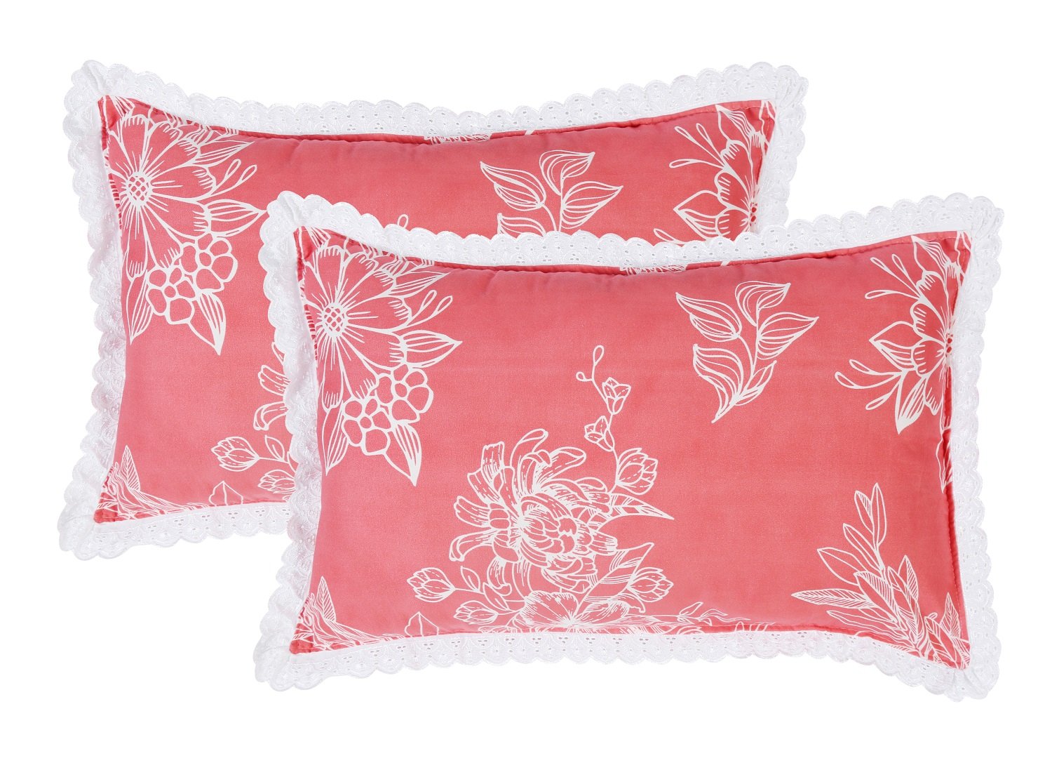 RD TREND Pillow Cover Glace Cotton 210 TC With Aesthetic Lace Pillow Cover Set of 2 Size-18/28 Inchs(45/70 CM),,Color- Peach,Yellow
