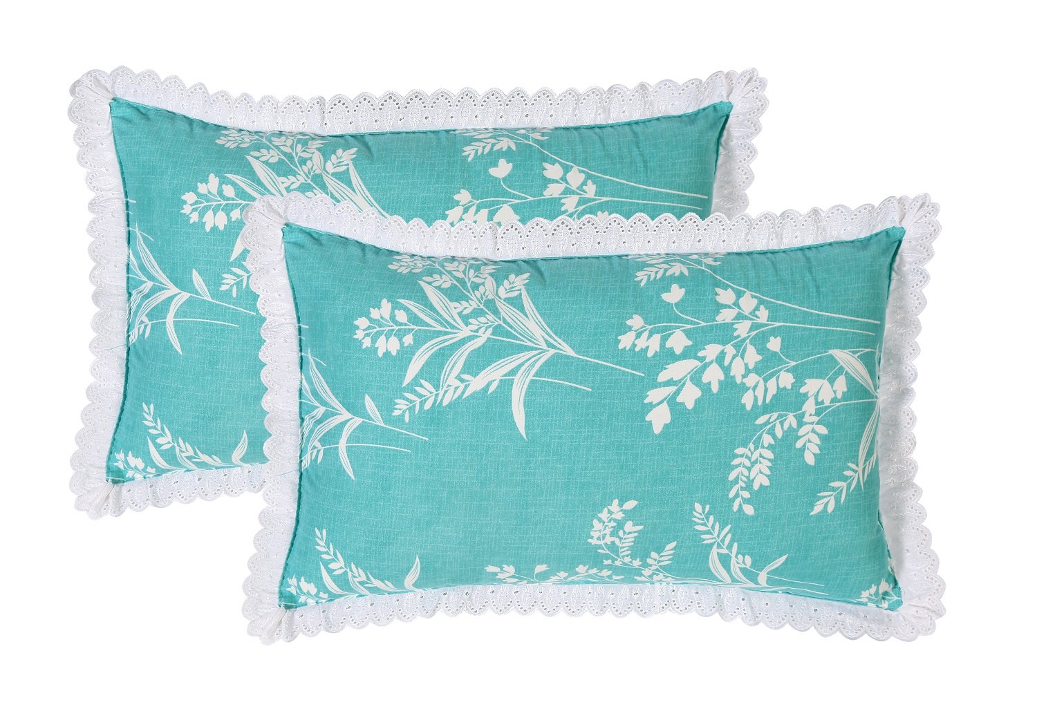RD TREND Pillow Cover Glace Cotton 210 TC With Aesthetic Lace Pillow Cover Set of 2 Size-18/28 Inchs(45/70 CM),,Color- Aqua,Green Check