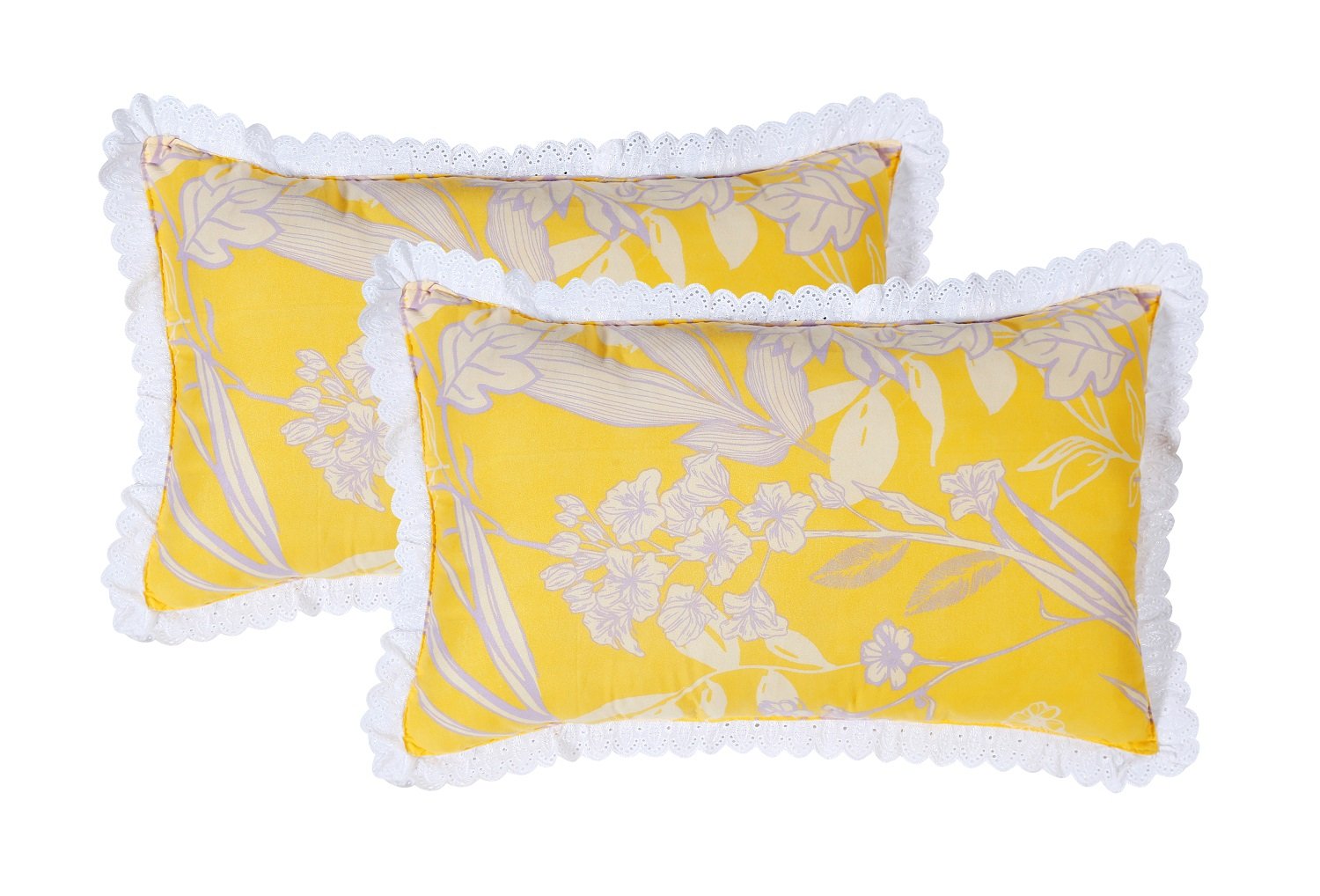 RD TREND Pillow Cover Glace Cotton 210 TC With Aesthetic Lace Pillow Cover Set of 2 Size-18/28 Inchs(45/70 CM),,Color- Peach,Yellow