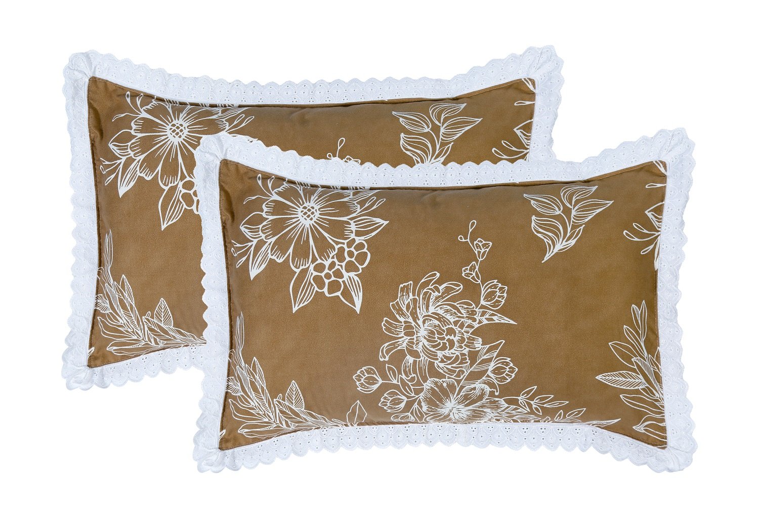RD TREND Pillow Cover Glace Cotton 210 TC With Aesthetic Lace Pillow Cover Set of 2 Size-18/28 Inchs(45/70 CM),,Color- Mustard,Silver Grey