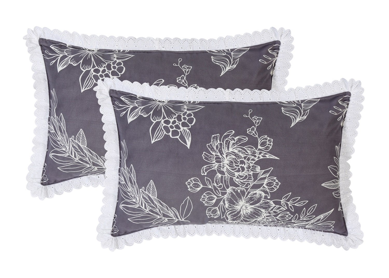 RD TREND Pillow Cover Glace Cotton 210 TC With Aesthetic Lace Pillow Cover Set of 2 Size-18/28 Inchs(45/70 CM),,Color- Grey,Silver Grey