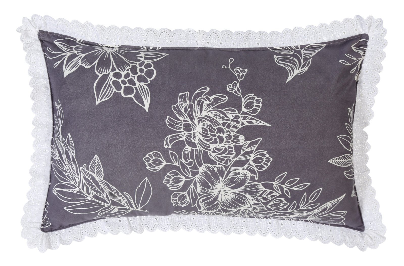 RD TREND Pillow Cover Glace Cotton 210 TC With Aesthetic Lace Pillow Cover Set of 2 Size-18/28 Inchs(45/70 CM),,Color- Grey,Silver Grey