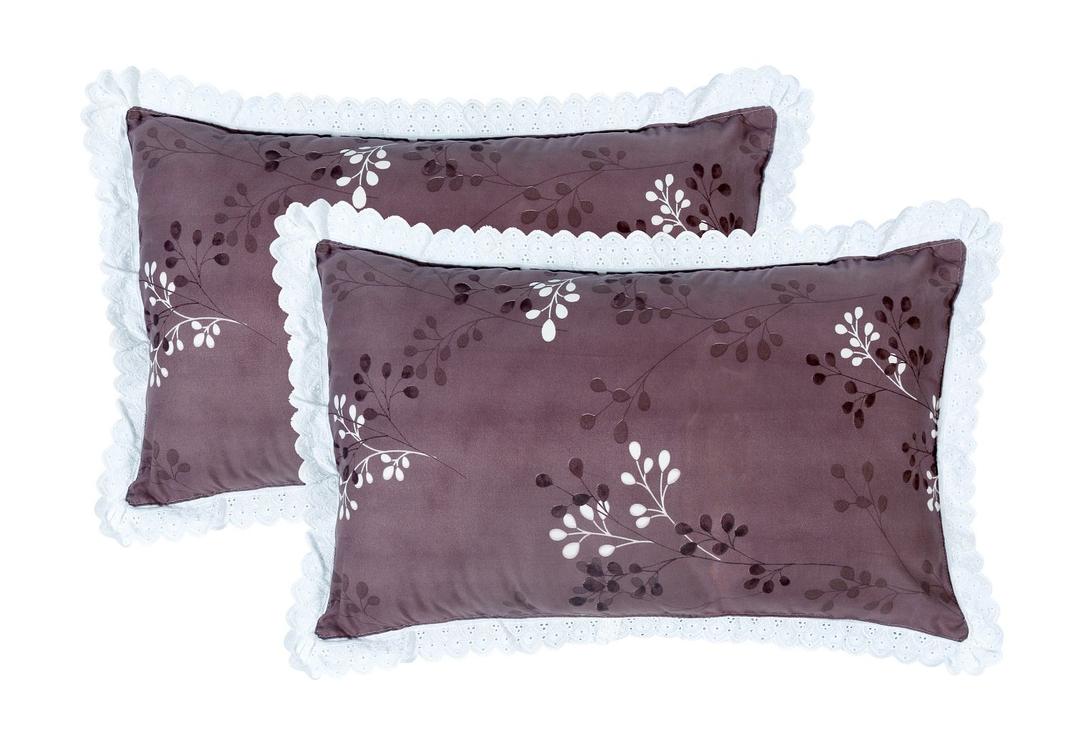 RD TREND Pillow Cover Glace Cotton 210 TC With Aesthetic Lace Pillow Cover Set of 2 Size-18/28 Inchs(45/70 CM),,Color- Green Check,Purple
