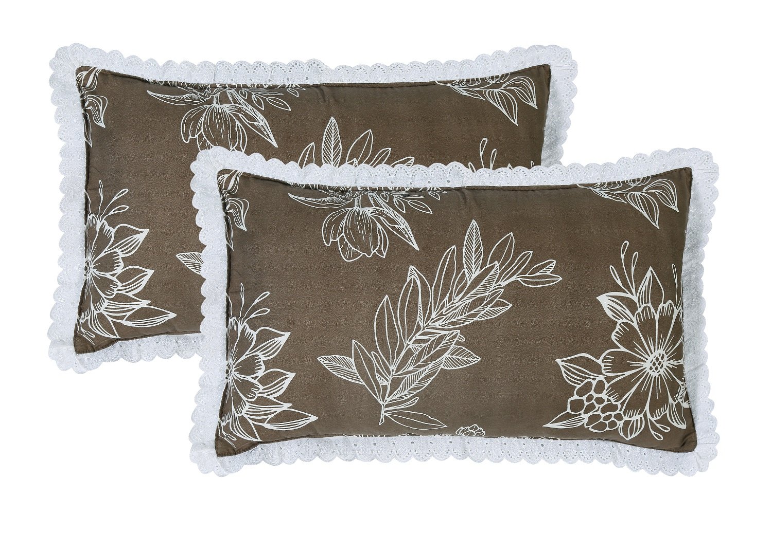 RD TREND Pillow Cover Glace Cotton 210 TC With Aesthetic Lace Pillow Cover Set of 2 Size-18/28 Inchs(45/70 CM),,Color- Mustard,Silver Grey
