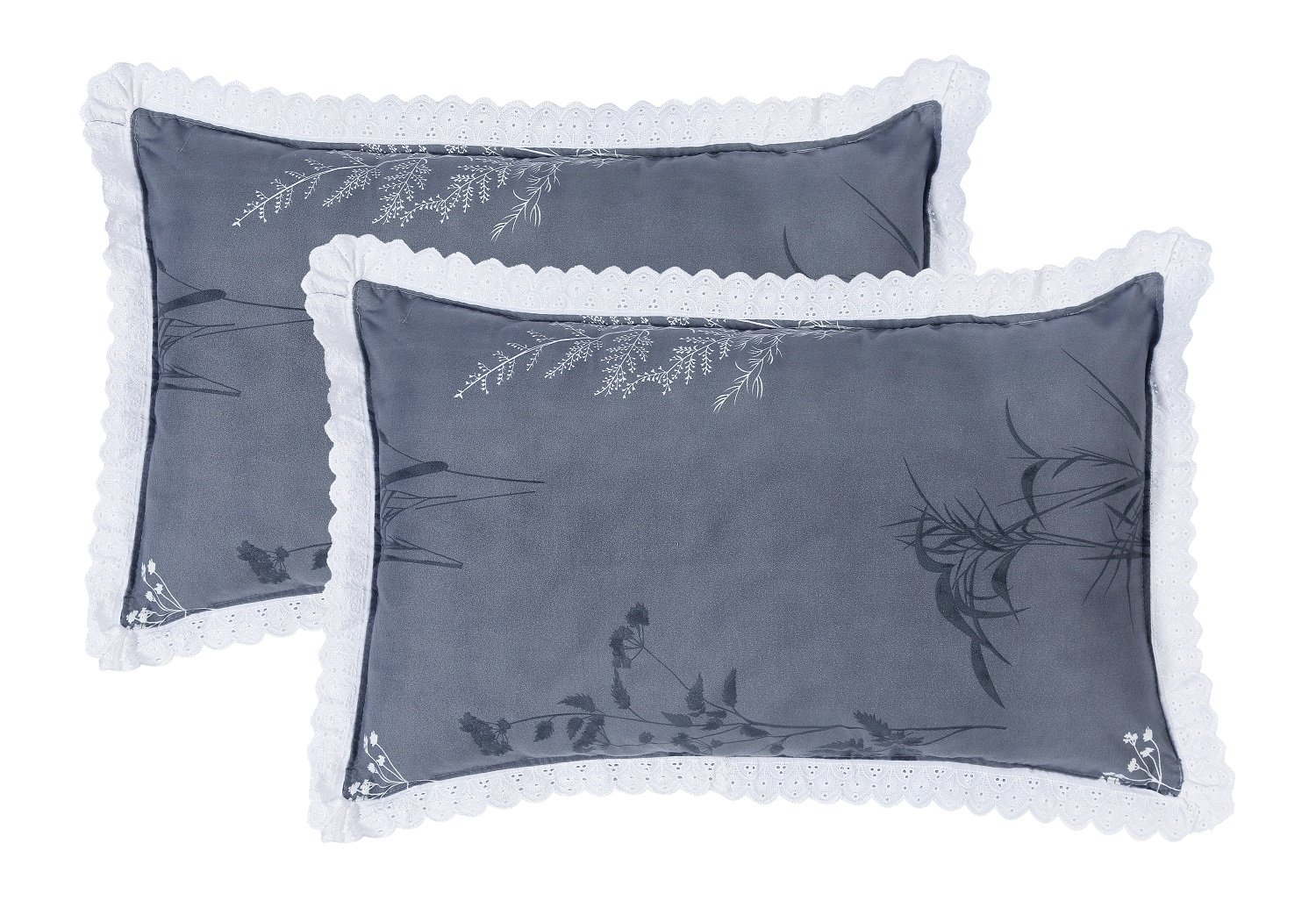 RD TREND Pillow Cover Glace Cotton 210 TC With Aesthetic Lace Pillow Cover Set of 2 Size-18/28 Inchs(45/70 CM),,Color- Grey,Silver Grey