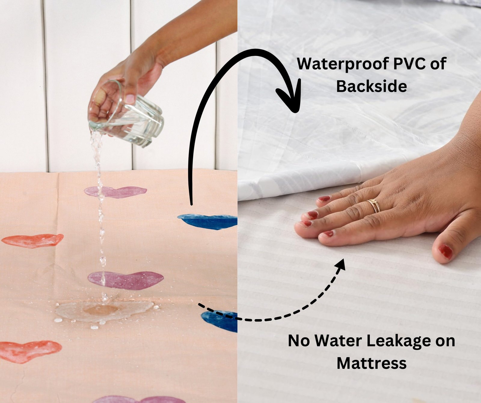 RD TREND Waterproof Elastic Fitted Bedsheet, King Size 72x78x8 Inch, with 2 Waterproof Pillow Covers 18x28 Inch, Washable, Wrinkle Resistant Pink Multi Heart