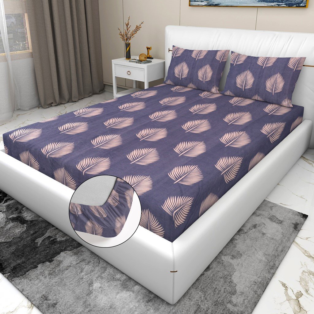 RD TREND Waterproof Elastic Fitted Bedsheet, King Size 72x78x8 Inch, with 2 Waterproof Pillow Covers 18x28 Inch, Washable, Wrinkle Resistant Grey Tree