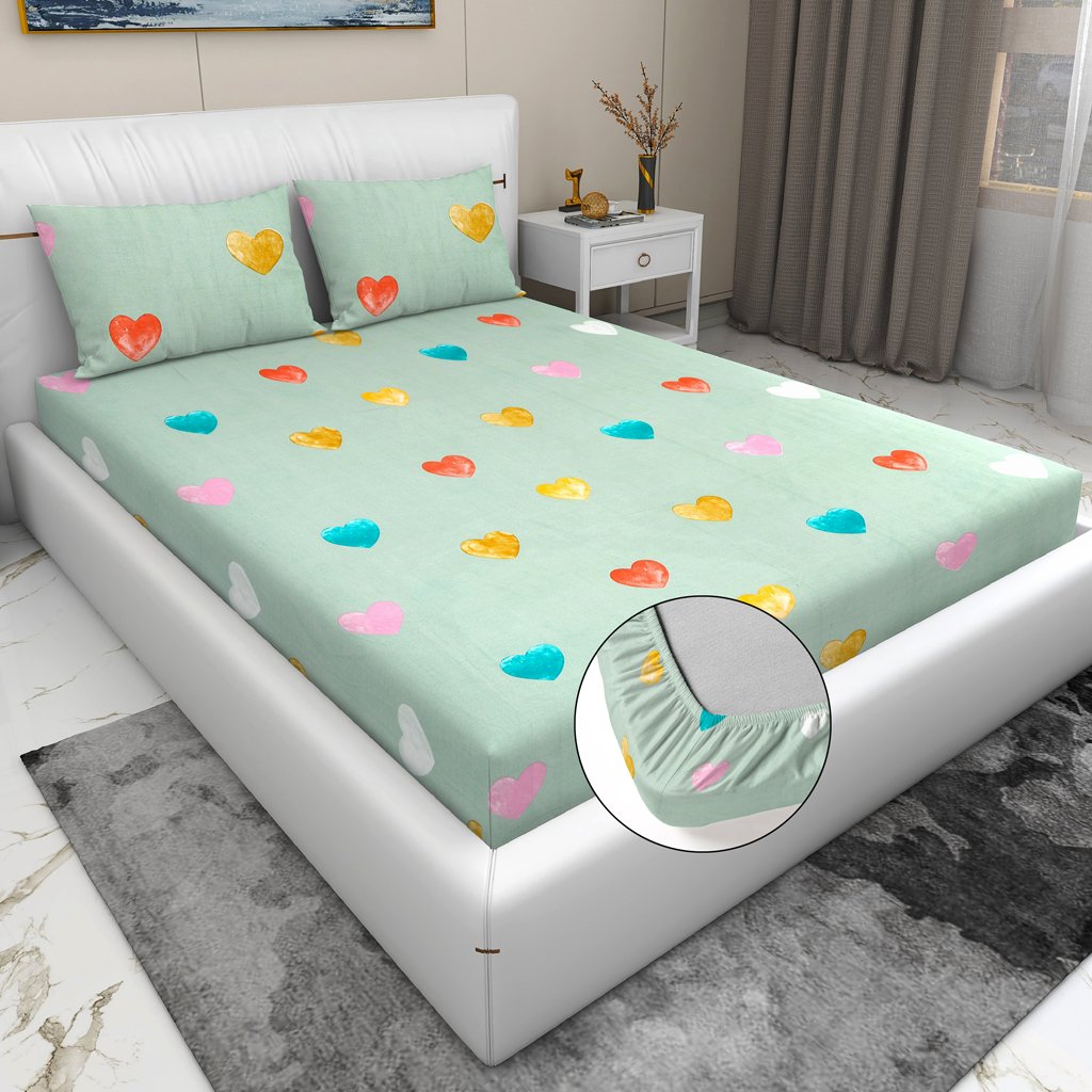 RD TREND Waterproof Elastic Fitted Bedsheet, King Size 72x78x8 Inch, with 2 Waterproof Pillow Covers 18x28 Inch, Washable, Wrinkle Resistant Green Multi HeartRD TREND Waterproof Elastic Fitted Bedsheet, King Size 72x78x8 Inch, with 2 Waterproof Pillow Covers 18x28 Inch, Washable, Wrinkle Resistant Green Multi HeartRD TREND Waterproof Elastic Fitted Bedsheet, King Size 72x78x8 Inch, with 2 Waterproof Pillow Covers 18x28 Inch, Washable, Wrinkle Resistant Green Multi HeartRD TREND Waterproof Elastic Fitted Bedsheet, King Size 72x78x8 Inch, with 2 Waterproof Pillow Covers 18x28 Inch, Washable, Wrinkle Resistant Green Multi HeartRD TREND Waterproof Elastic Fitted Bedsheet, King Size 72x78x8 Inch, with 2 Waterproof Pillow Covers 18x28 Inch, Washable, Wrinkle Resistant Green Multi Heart
