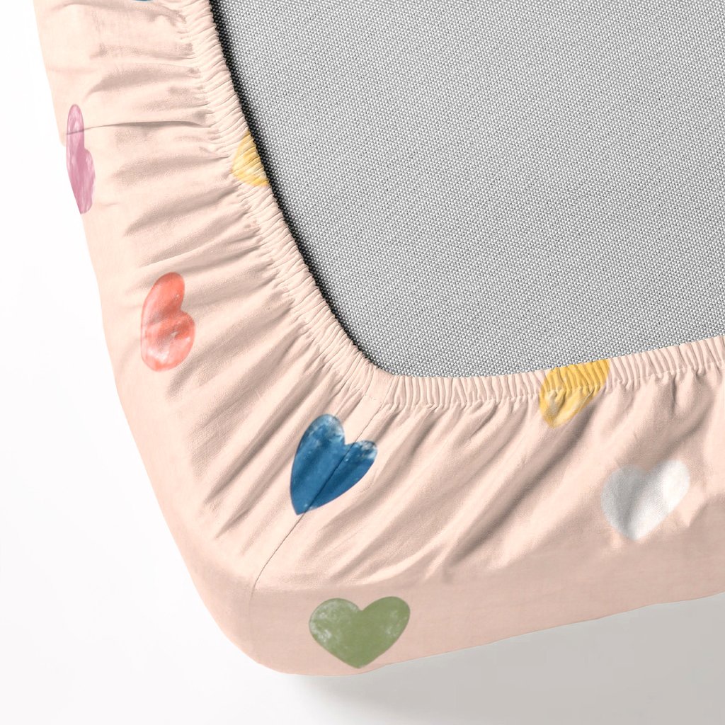 RD TREND Waterproof Elastic Fitted Bedsheet, King Size 72x78x8 Inch, with 2 Waterproof Pillow Covers 18x28 Inch, Washable, Wrinkle Resistant Pink Multi Heart