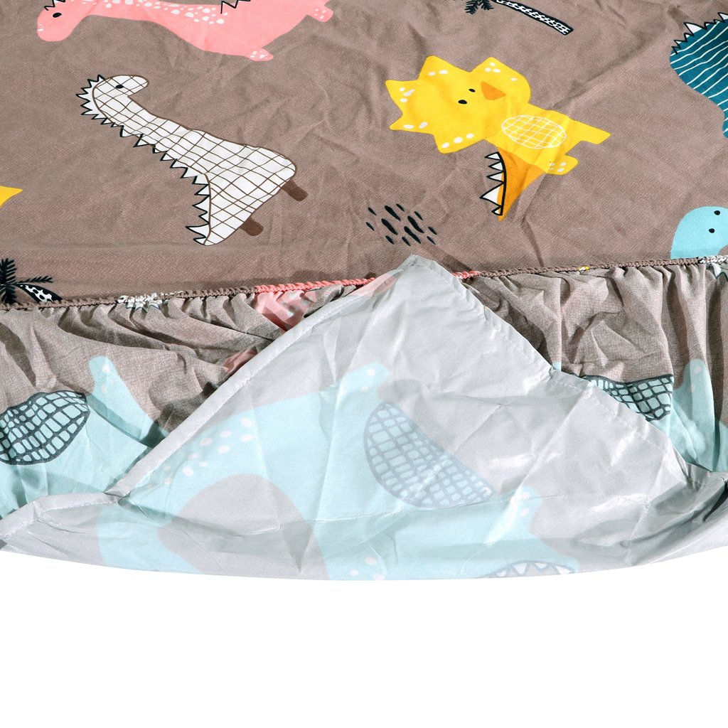 RD TREND Waterproof Elastic Fitted Bedsheet, King Size 72x78x8 Inch, with 2 Waterproof Pillow Covers 18x28 Inch, Washable, Wrinkle Resistant Multi Dinosaur