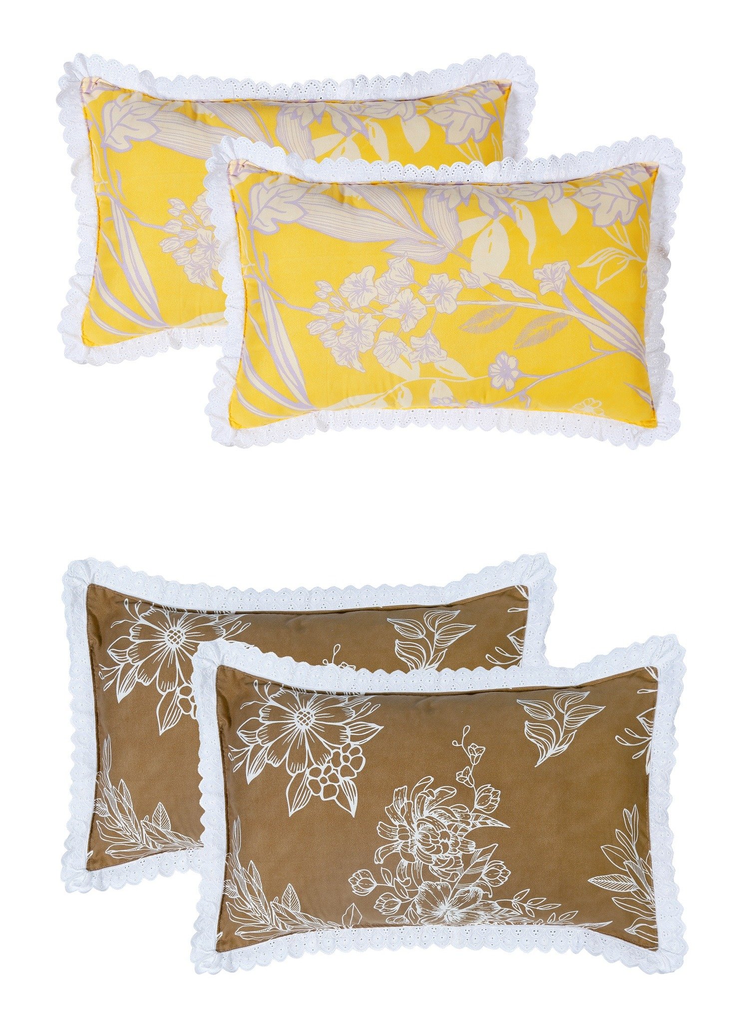 RD TREND Pillow Cover Glace Cotton 210 TC With Aesthetic Lace Pillow Cover Set of 2 Size-18/28 Inchs(45/70 CM),,Color- Yellow,Mustard
