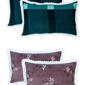 RD TREND Pillow Cover Glace Cotton 210 TC With Aesthetic Lace Pillow Cover Set of 2 Size-18/28 Inchs(45/70 CM),,Color- Green Check,Purple