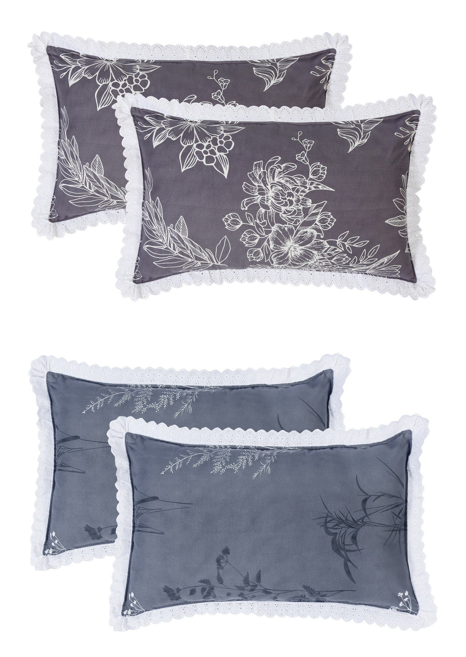RD TREND Pillow Cover Glace Cotton 210 TC With Aesthetic Lace Pillow Cover Set of 2 Size-18/28 Inchs(45/70 CM),,Color- Grey,Silver Grey