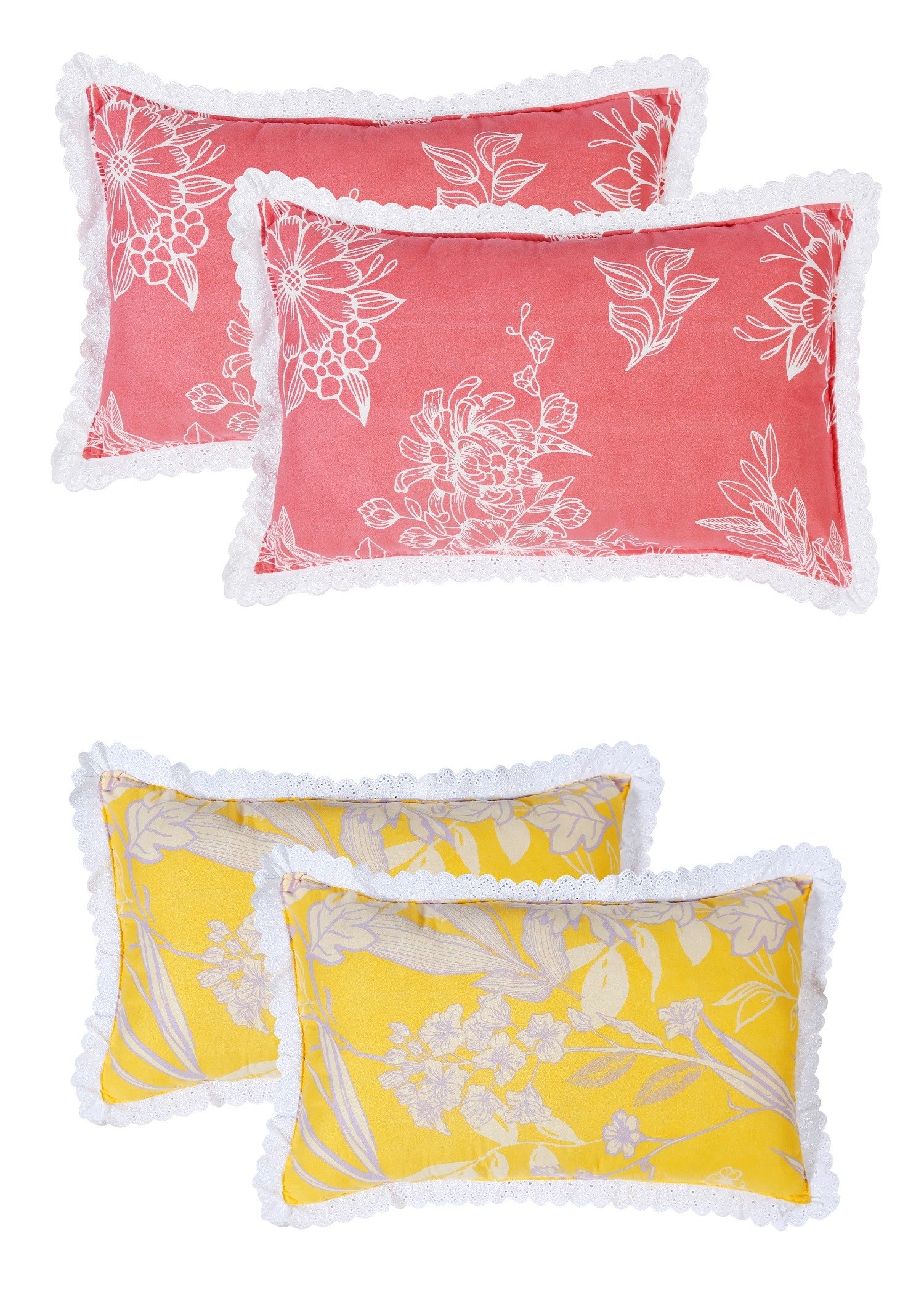 RD TREND Pillow Cover Glace Cotton 210 TC With Aesthetic Lace Pillow Cover Set of 2 Size-18/28 Inchs(45/70 CM),,Color- Peach,Yellow