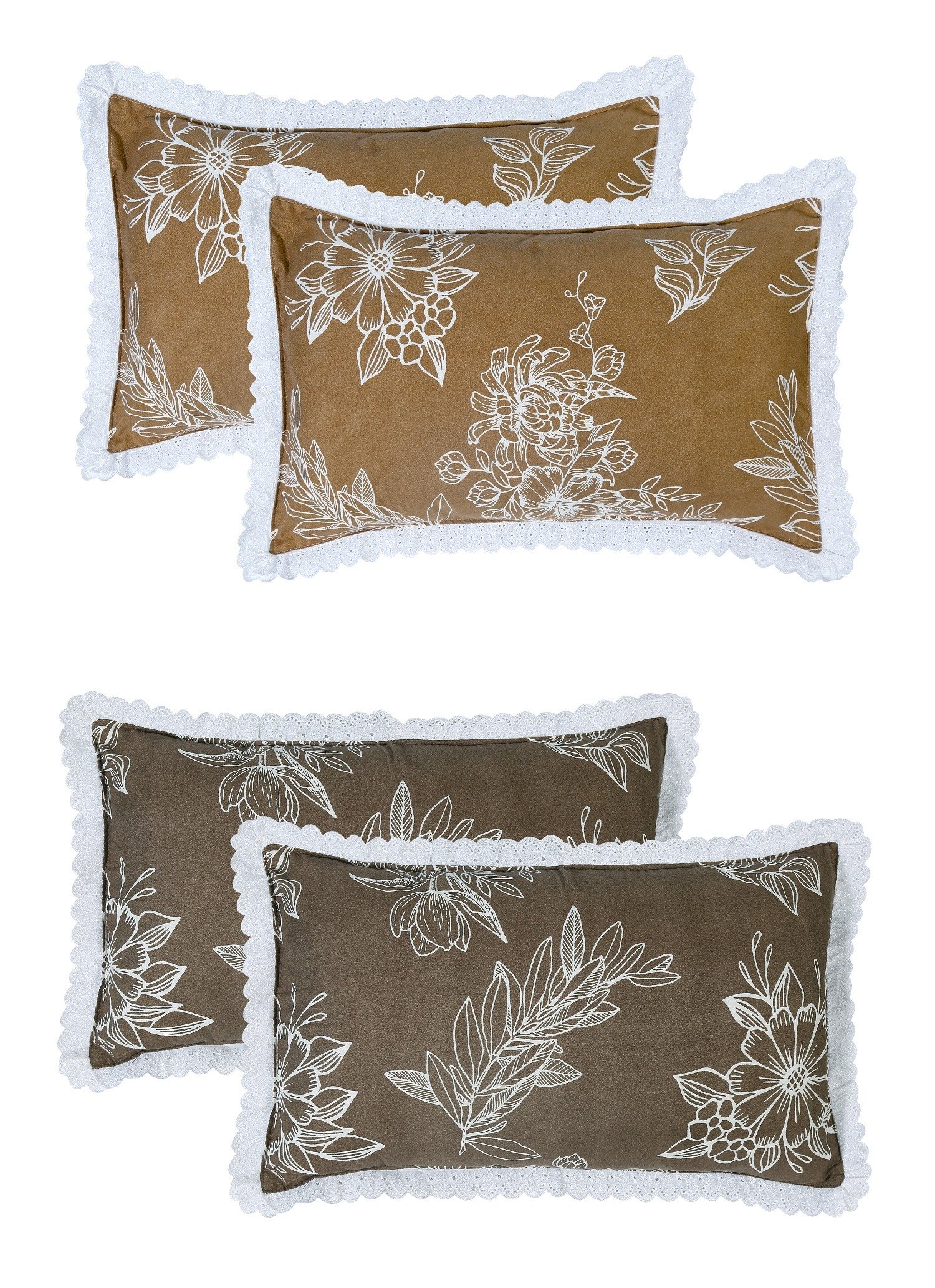 RD TREND Pillow Cover Glace Cotton 210 TC With Aesthetic Lace Pillow Cover Set of 2 Size-18/28 Inchs(45/70 CM),,Color- Mustard,Mouse