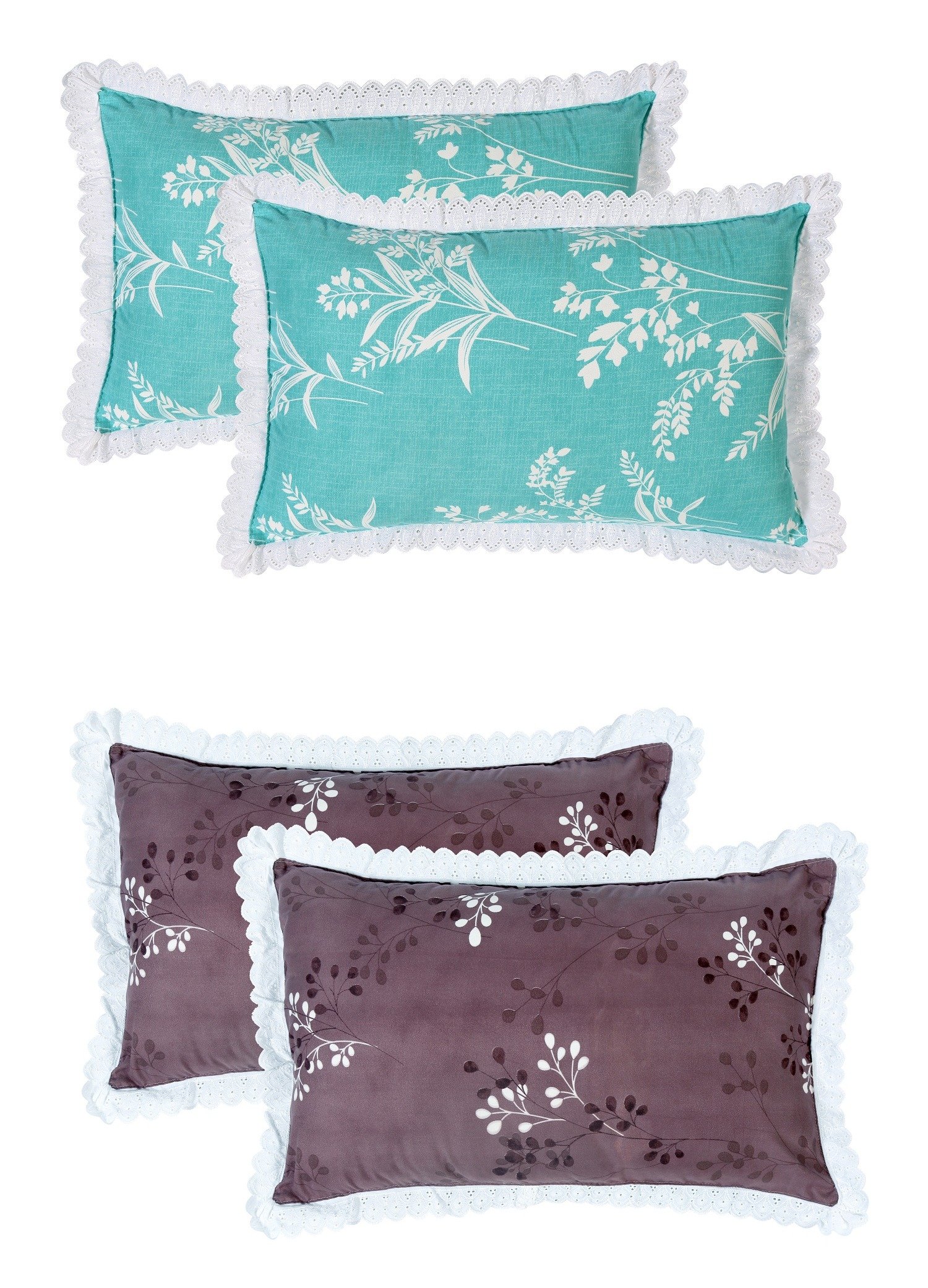 RD TREND Pillow Cover Glace Cotton 210 TC With Aesthetic Lace Pillow Cover Set of 2 Size-18/28 Inchs(45/70 CM),,Color- Aqua,Purple