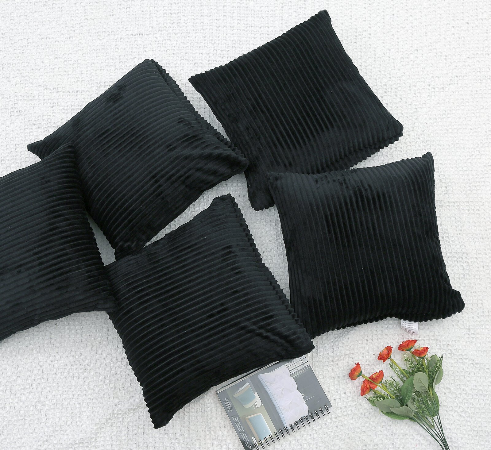 RD TREND Ultra Soft Cushion Covers 16 x 16 inches,Set of 5 (Black)