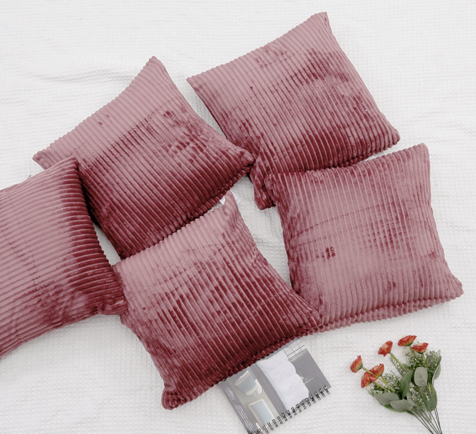 RD TREND Ultra Soft Cushion Covers 16 x 16 inches, Set of 5 (Wine)