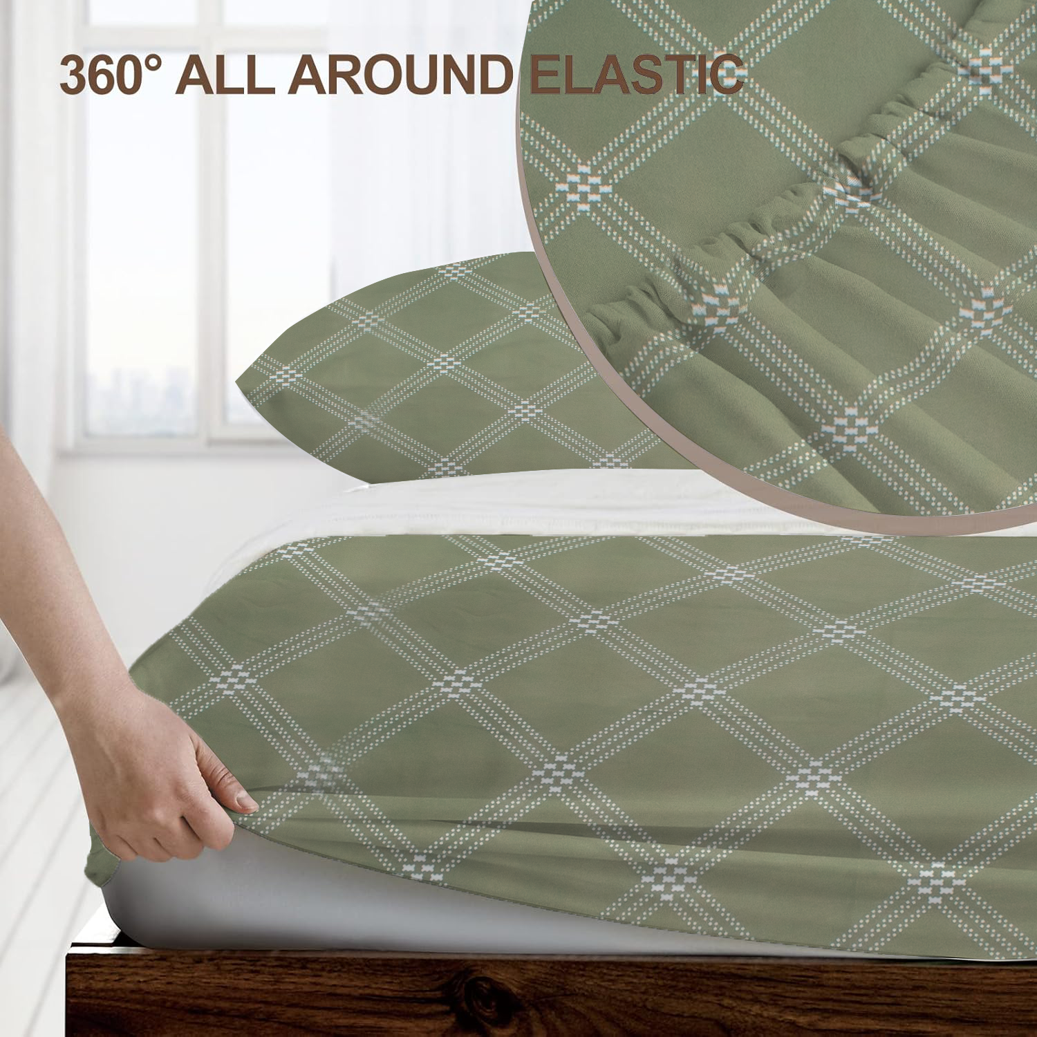 RD TREND® 360° Fitted Bedsheets Double Size 78x60x8 Inch, Elastic Bedsheets for Queen Size Bed with 2 Pillow Covers-18x28 Inch (Green)