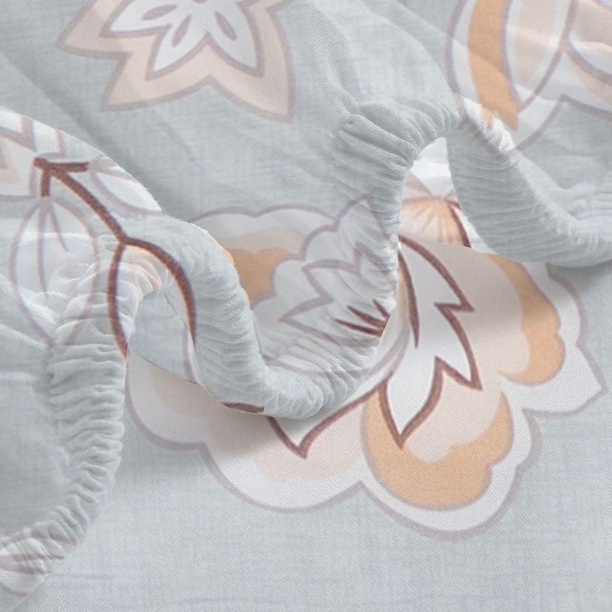 RD TREND® 360° Fitted Bedsheets Double Size 78x60x8 Inch, Elastic Bedsheets for Queen Size Bed with 2 Pillow Covers-18x28 Inch (Flower-Grey)