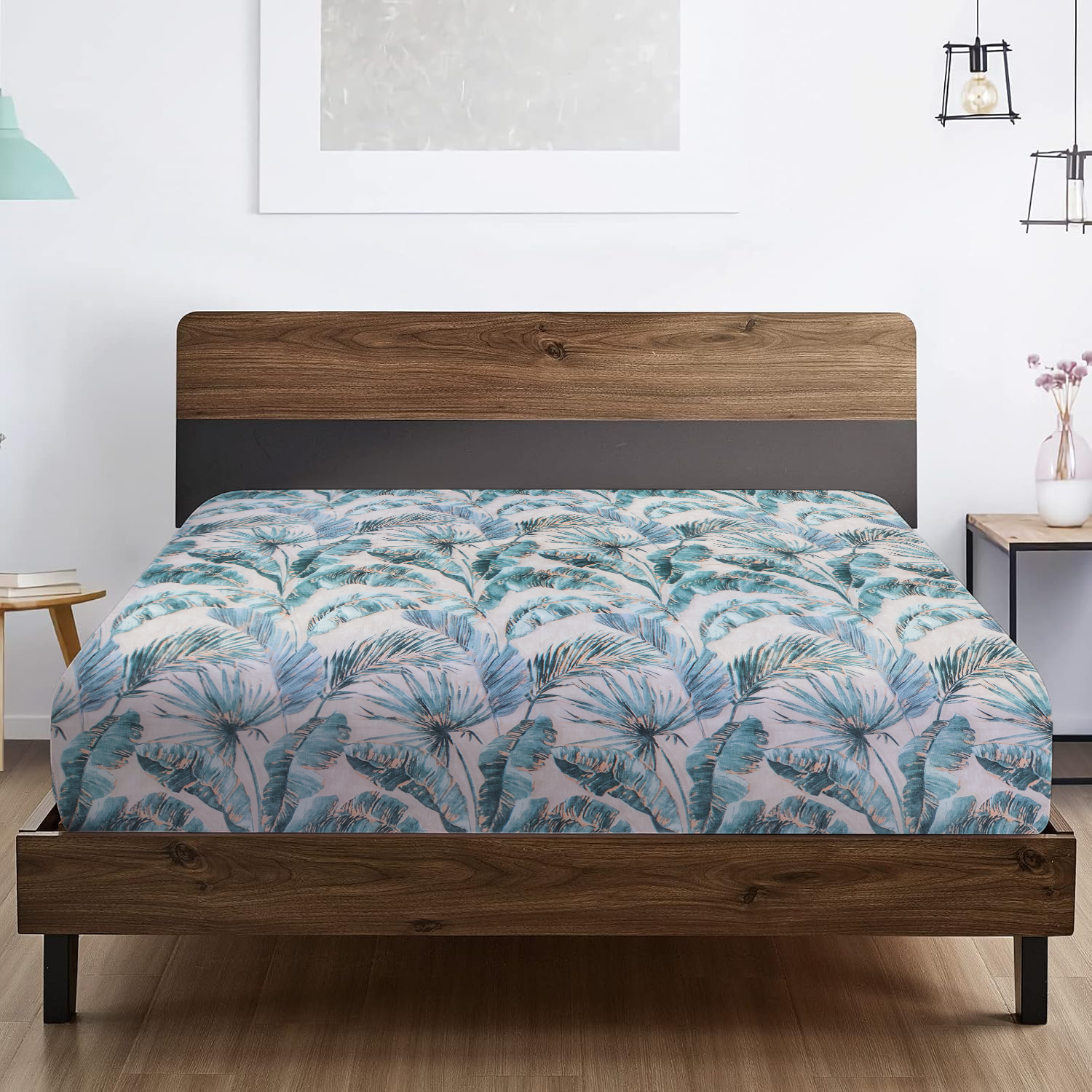 RD TREND® 360° Fitted Bedsheets Double Size 78x60x8 Inch, Elastic Bedsheets for Queen Size Bed with 2 Pillow Covers-18x28 Inch (Tree-Brown)