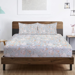 RD TREND® 360° Fitted Bedsheets Double Size 78x60x8 Inch, Elastic Bedsheets for Queen Size Bed with 2 Pillow Covers-18x28 Inch (Flower-Grey)