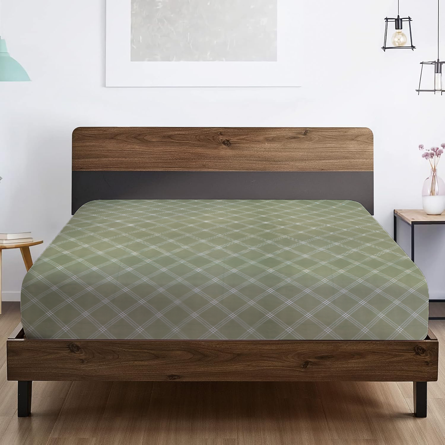 RD TREND® 360° Fitted Bedsheets Double Size 78x60x8 Inch, Elastic Bedsheets for Queen Size Bed with 2 Pillow Covers-18x28 Inch (Green)