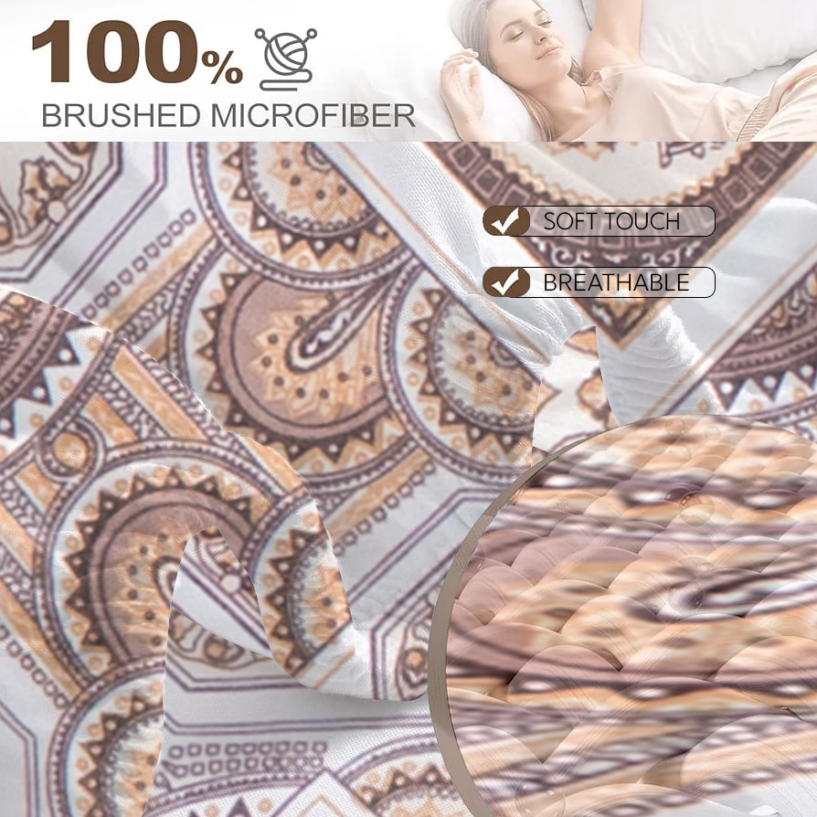 RD TREND® 360° Fitted Bedsheets Double Size 78x60x8 Inch, Elastic Bedsheets for Queen Size Bed with 2 Pillow Covers-18x28 Inch (Check-Brown)