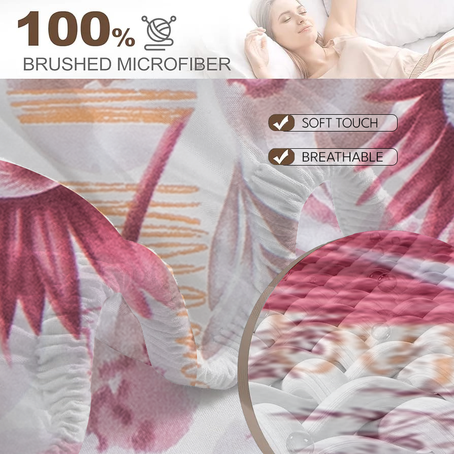 RD TREND® 360° Fitted Bedsheets Double Size 78x60x8 Inch, Elastic Bedsheets for Queen Size Bed with 2 Pillow Covers-18x28 Inch (Flower-Red)