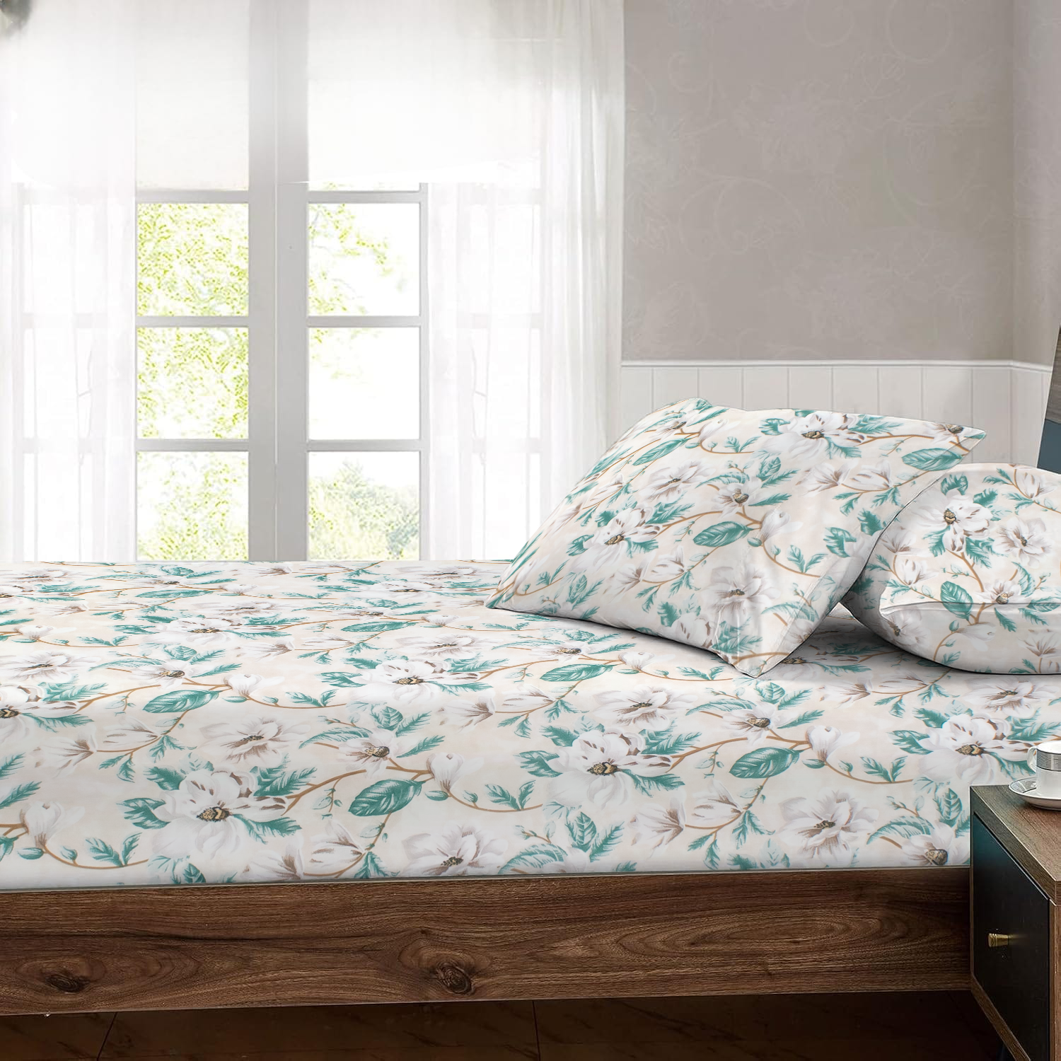 RD TREND® 360° Fitted Bedsheets Double Size 78x60x8 Inch, Elastic Bedsheets for Queen Size Bed with 2 Pillow Covers-18x28 Inch (Brown)