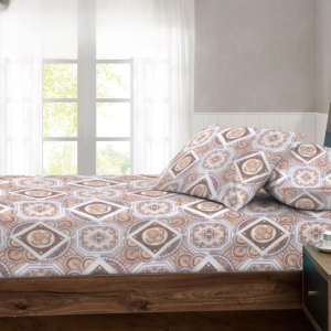 RD TREND® 360° Fitted Bedsheets Double Size 78x60x8 Inch, Elastic Bedsheets for Queen Size Bed with 2 Pillow Covers-18x28 Inch (Check-Brown)