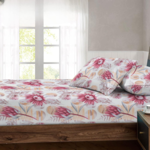 RD TREND® 360° Fitted Bedsheets Double Size 78x60x8 Inch, Elastic Bedsheets for Queen Size Bed with 2 Pillow Covers-18x28 Inch (Flower-Red)