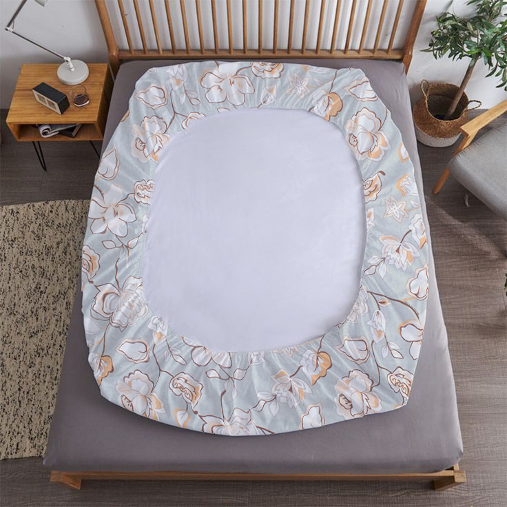 RD TREND® 360° Fitted Bedsheets Double Size 78x60x8 Inch, Elastic Bedsheets for Queen Size Bed with 2 Pillow Covers-18x28 Inch (Flower-Grey)