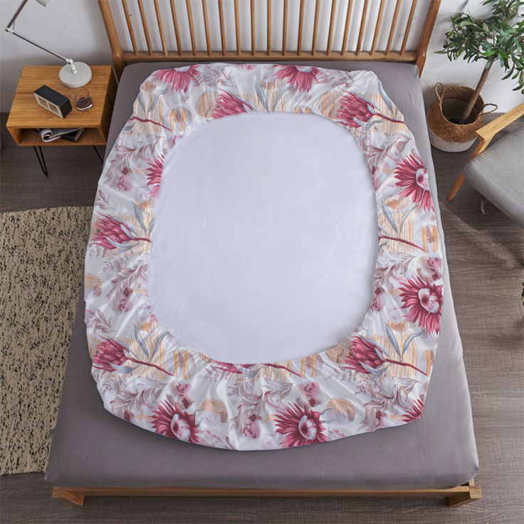 RD TREND® 360° Fitted Bedsheets Double Size 78x60x8 Inch, Elastic Bedsheets for Queen Size Bed with 2 Pillow Covers-18x28 Inch (Flower-Red)